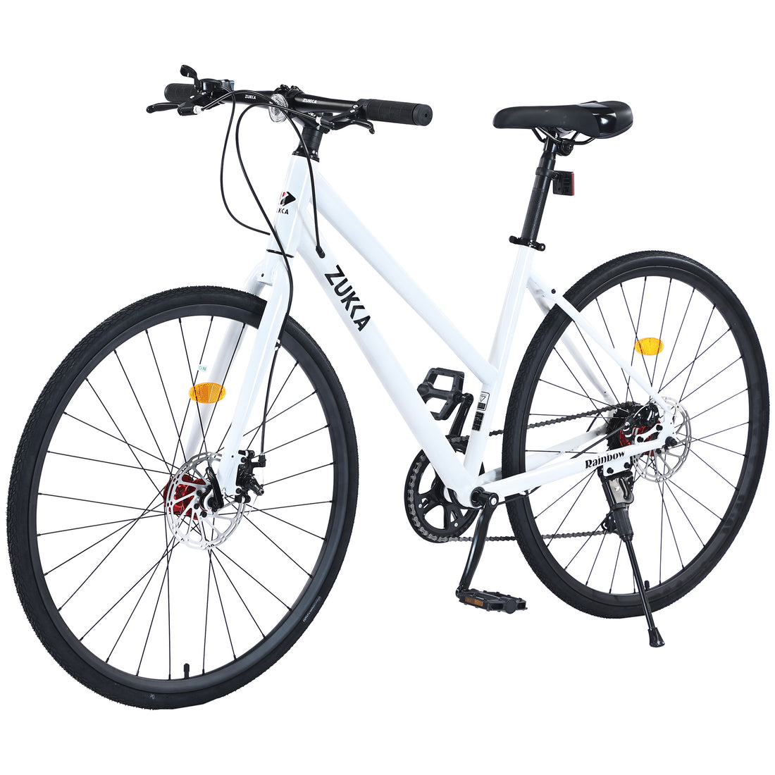 7 Speed Hybrid Bike Disc Brake 700C Road Bike For Men Women'S City Bicycle Cycling White Garden & Outdoor Carbon Steel