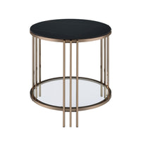 Abisha End Table, Sintered Stone & Champagne Finish Lv02816 Black,Champagne Metal Stone