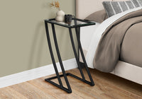 Accent Table, C Shaped, End, Side, Snack, Living Room, Bedroom, Tempered Glass, Black Metal, Contemporary, Modern Black Metal