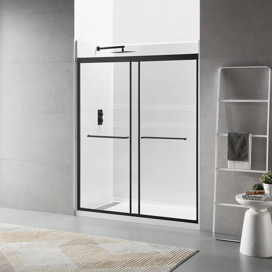 56" 60"W X 70"H Framed Shower Door, Bathroom Double Sliding Shower Door, 1 4" 6Mm Clear Tempered Glass, Bypass Glass Door, Matte Black Finish Matte Black Bathroom American Design Glass Metal