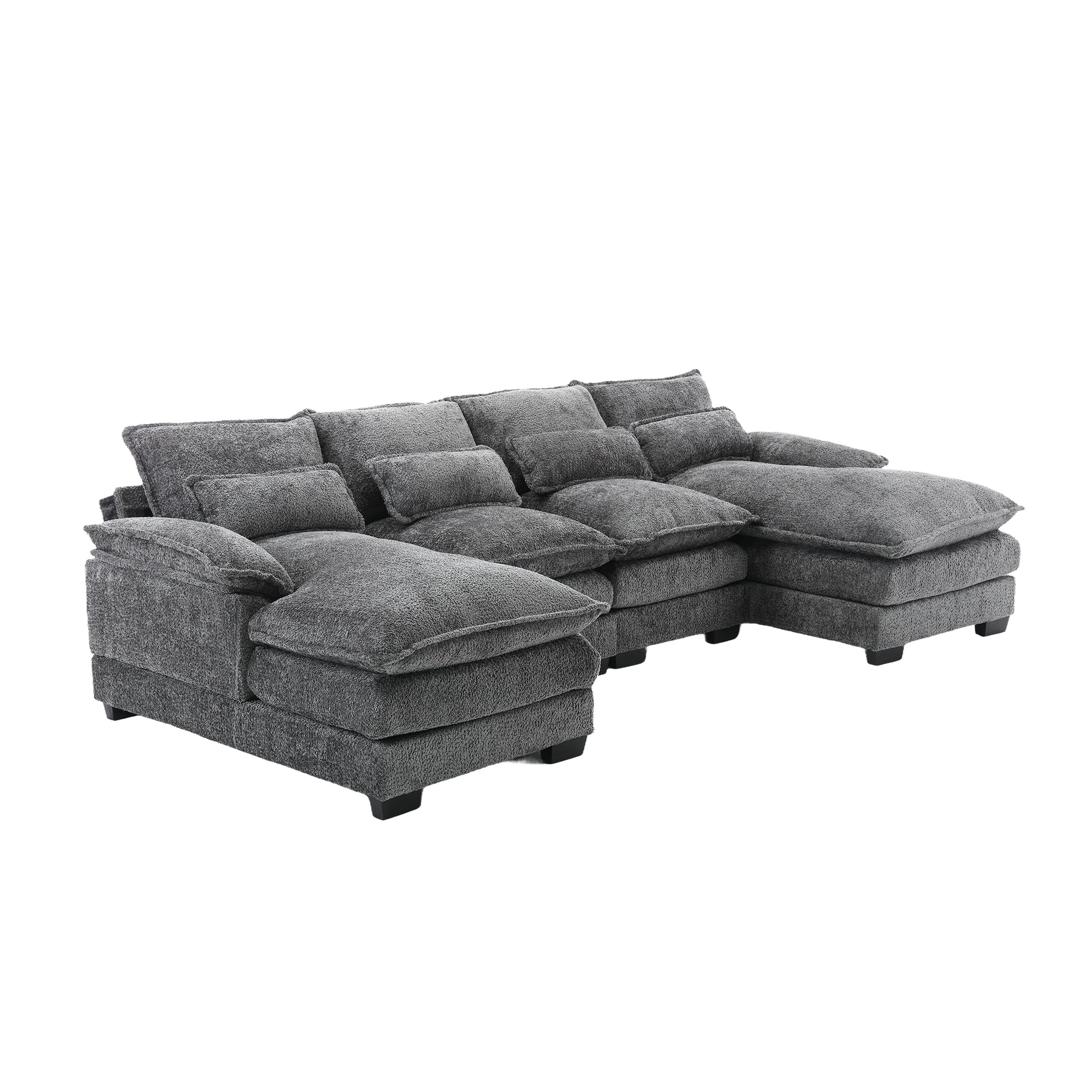 United We Win Modern Large Chenille Fabric U Shape Sectional Sofa,Strong Support For Up To 500 Pounds, Filled With High Quality High Density Sponge And High Quality Memory Foam Gray Chenille 4 Seat