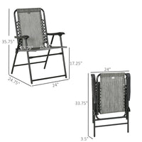 Outsunny Set Of 2 Patio Folding Chairs, Outdoor Bungee Sling Chairs W Armrests, Portable Lawn Chairs For Camping, Garden, Pool, Beach, Backyard, Gray Gray Steel