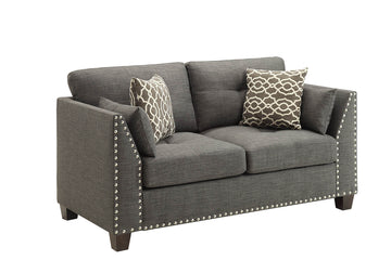 Light Charcoal Loveseat With 4 Pillows Grey Linen Wood Primary Living Space Loose Back Flared Arms Wood Fabric