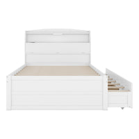 Full Size Wooden Led Platform Bed With Trundle, With Storage Headboard, With Drawers, White Full White Plywood