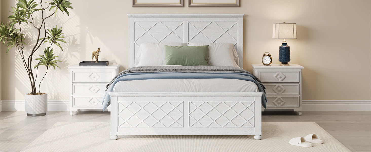 Coastal Farmhouse Solid Wood Queen Size Bed Frame,Antique White Box Spring Not Required Queen Antique White Wood Bedroom Farmhouse,Traditional,Vintage Bed Frame Wood