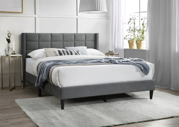 Elegant Modern Gray Brushed Linen 1Pc Queen Size Bed Upholstered Box Design Headboard Bedframe Box Spring Not Required Queen Gray Wood Bedroom Contemporary,Modern Bed Frame Linen Linen