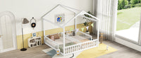 Double Twin House Style Floor Bed With Fence, Guardrails, Without Door, White Twin White American Design Pine