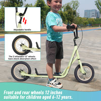 Youth Scooter Kick Scooter For Kids 6 With Adjustable Handlebar, 12 Inch Inflatable Wheels ,Widened Non Slip Footboard Cycling Light Yellow Garden & Outdoor Carbon Steel