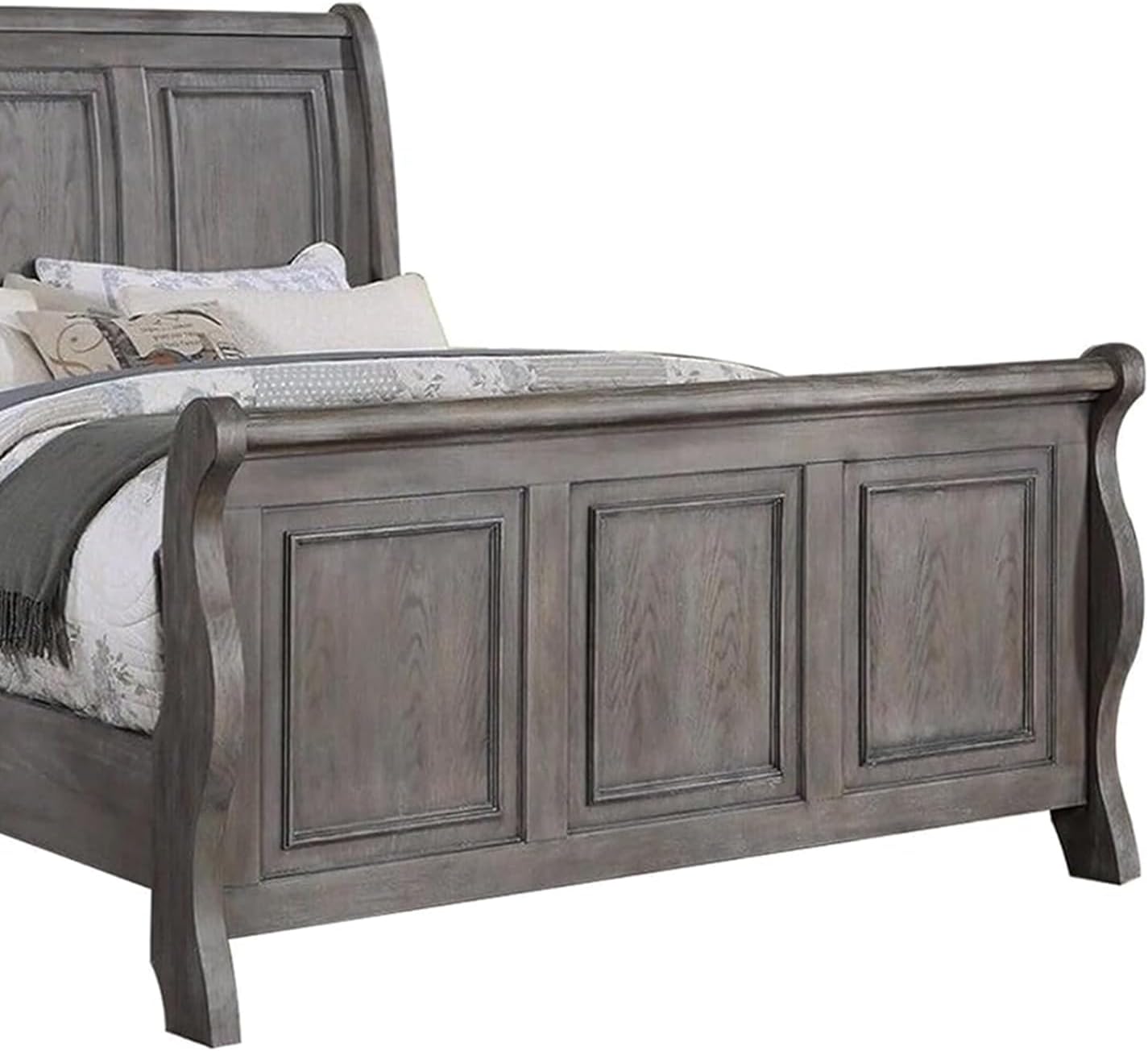 Grey Finish Sleigh Design Headboard Fb 1Pc Queen Size Panel Bed Beautiful Wooden Bedroom Furniture Antique Gray Oak Finish Box Spring Required Queen Antique Gray,Gray Wood Bedroom