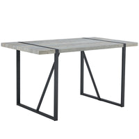 Table And Chair Set. Modern Minimalist Grey Marble Textured Mdf Dining Table With Metal Frame. Comes With Chairs With 6 Pu Cushions And Black Metal Legs. Black Seats 6 Mdf Metal