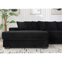 Arrived Oversized Two Piece Couches, L Shaped Sofa, Corduroy, Left Chaise Daybed,With Armrests,Eight Throw Pillows,Corner Sofa,Easy To Assemble, Black Black Polyester Wood Primary Living Space