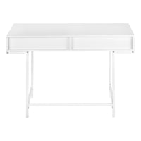 Computer Desk, Home Office, Laptop, Storage Drawers, 48"L, Work, White Laminate, White Metal, Contemporary, Modern White Particle Board