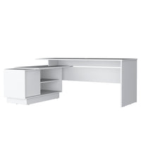 Emery L Shaped 70" Wide Desk With One Cabinet And Two Open Shelves White Desk Top Office Modern Freestanding Rectangular Open Storage Coffee & End Tables Rectangular Particle Board