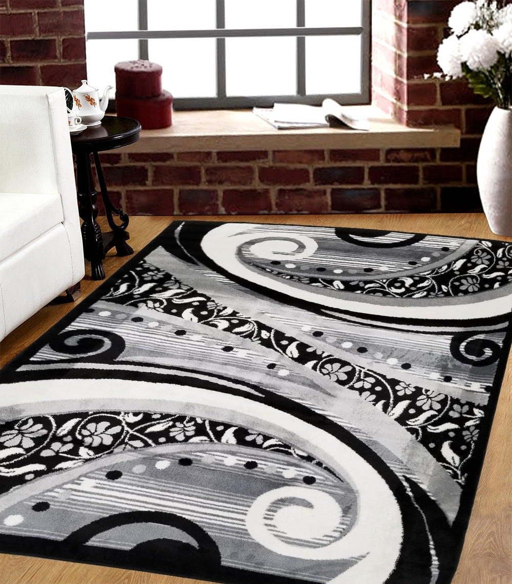 Jersey Area Rugs, Carpets For Livingroom, 7X10 Area Rugs ,1843 Black Bone Rectangle 8&10 Black Grey Contemporary Abstract Polypropylene