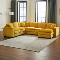 Modern U Shaped 6 Seat Sectional Sofa Couch With One Ottoman And Three Toss Pillows ,Modular Sofa For Living Room,Corduroy Sofa Yellow Corduroy 7 Seat