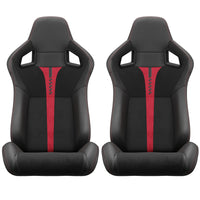 2Pc Universal Bucket Racing Seats Red Stitch Red Pvc Leather Reclinable Carbon Look Leather Back With Adjustor Slider Not Including Seat Bracket 1 Box Of 2 Pieces Black Red Foam Pvc