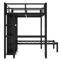 Metal Full Xl Over Twin Bunk Bed With Desk,Bookshelf ,Storage Shelves And Wardrobe,Black Black Metal