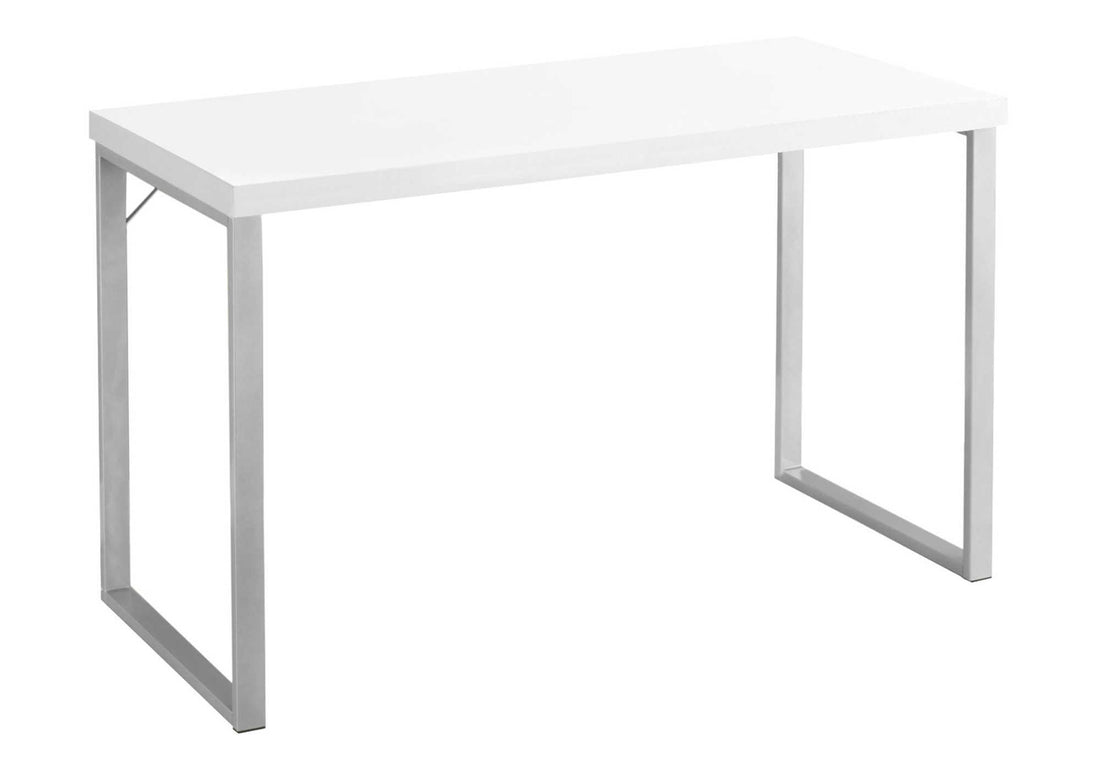 Computer Desk, Home Office, Laptop, 48"L, Work, White Laminate, Grey Metal, Contemporary, Modern White Particle Board