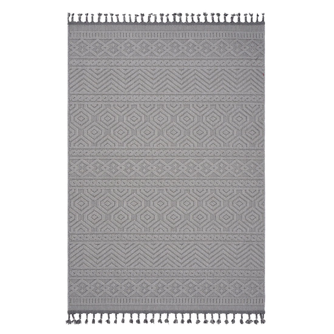 Naar Guros Collection 4X6 White Geometric Indoor Outdoor Area Rug White Polypropylene