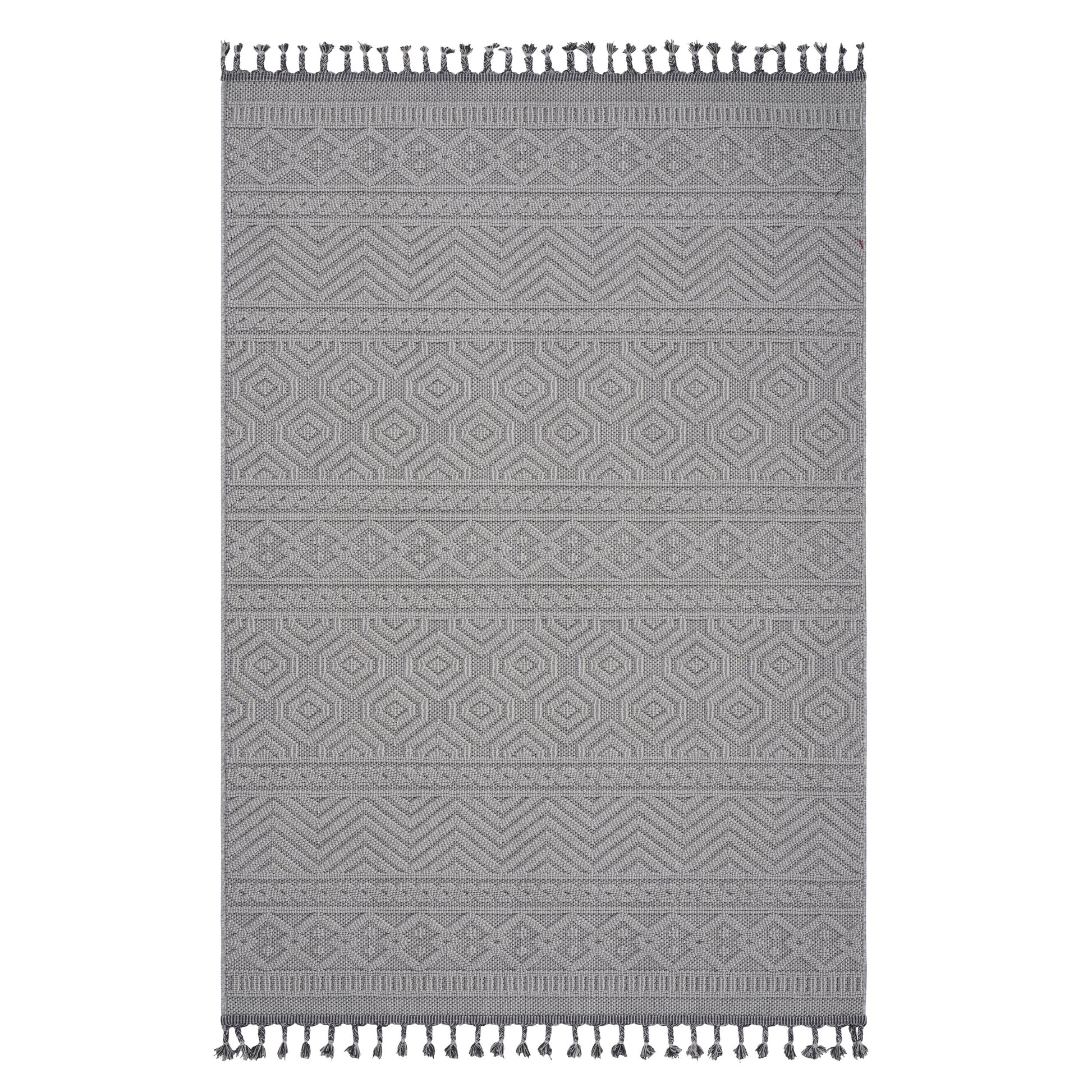 Naar Guros Collection 5X7 White Geometric Indoor Outdoor Area Rug White Polypropylene