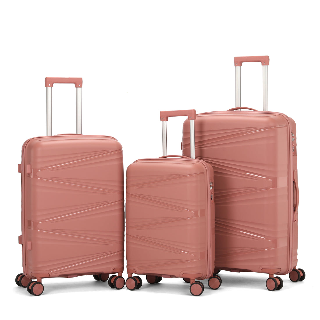 Hard Shell Luggage, 3 Piece Set, With Tsa Lock, 20 Inches 24 Inches 28 Inches Rose Gold Polypropylene