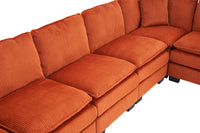 Modern U Shaped 6 Seat Sectional Sofa Couch With One Ottoman And Three Toss Pillows ,Modular Sofa For Living Room,Corduroy Sofa Orange Corduroy 7 Seat