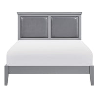 Classic Gray Finish Queen Size Panel Bed Upholstered Headboard Wooden Bedroom Furniture 1Pc Box Spring Required Queen Gray Wood Bedroom Panel Faux Leather Wood