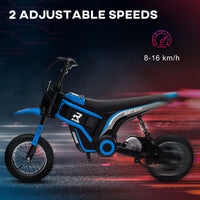 Aosom Electric Dirt Bike With Twist Grip Throttle, 24V 350W Off Road Electric Motorcycle, Up To 15 Mph With Brake, Music Horn, Rear Suspension For Ages 13 Years, Blue Blue Plastic