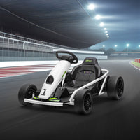 Aosom 24V 8.1 Mph Electric Go Kart, Drifting Car Battery Powered Ride On Toy Outdoor With Slow Start, Music, Horn Honking And Safety Belt, For 8 12 Years Old, White White Iron Plastic