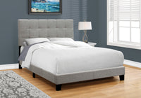 Bed, Full Size, Bedroom, Upholstered, Grey Linen Look, Transitional Grey Foam Solid Wood Mdf