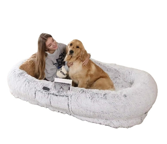 Human Dog Bed, 71''X40''X12'' Size Fits You And Pets, Washable Faux Fur Dog Bed For People Doze Off, Napping Orthopedic Dog Bed Grey Gray Faux Fur