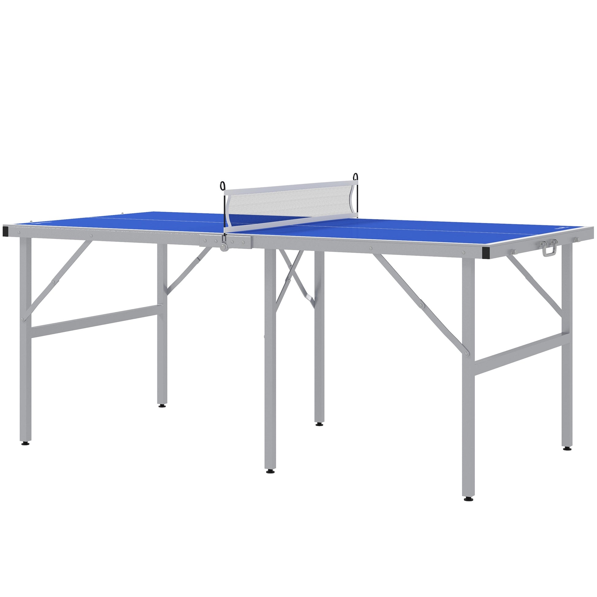 Soozier Mini Ping Pong Table Set For Outdoor And Indoor, Foldable Table Tennis Table With Net, 2 Paddles, 3 Balls, Adjustable Feet, Easy Assembly, Blue Blue Aluminum