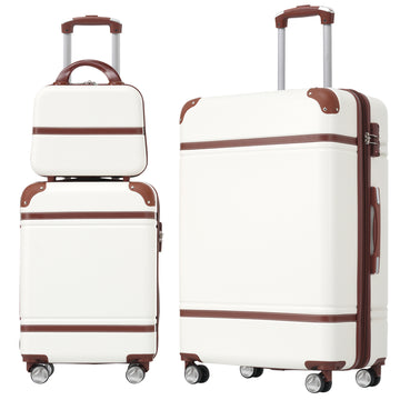 Hardshell Luggage Sets 3 Pieces 20" 28" Luggages And Cosmetic Case Spinner Suitcase With Tsa Lock Lightweight,White White Abs