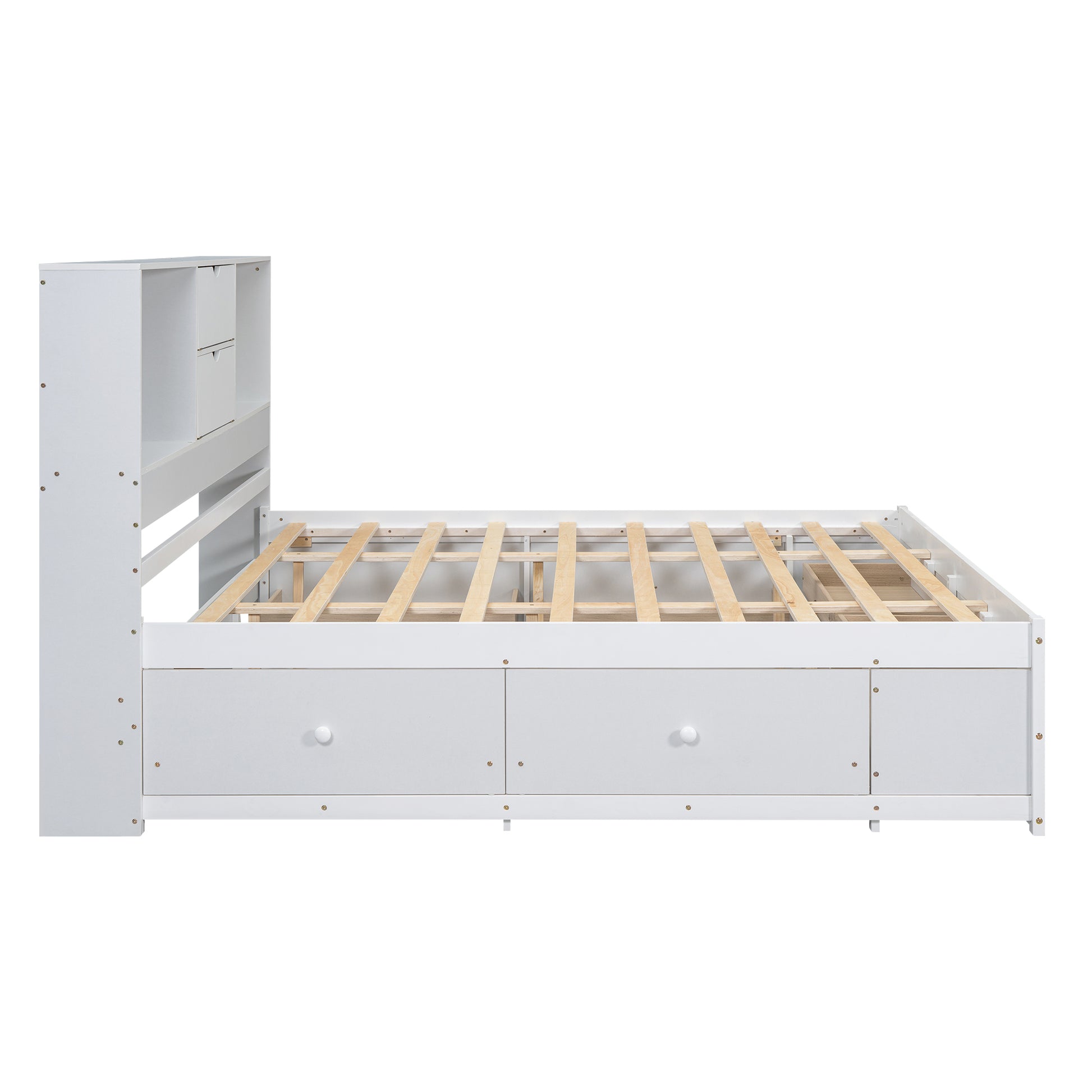 King Size Platform Bed With Storage Headboard And 8 Drawers, White Box Spring Not Required King White Wood Bedroom Bed Frame Solid Wood Mdf