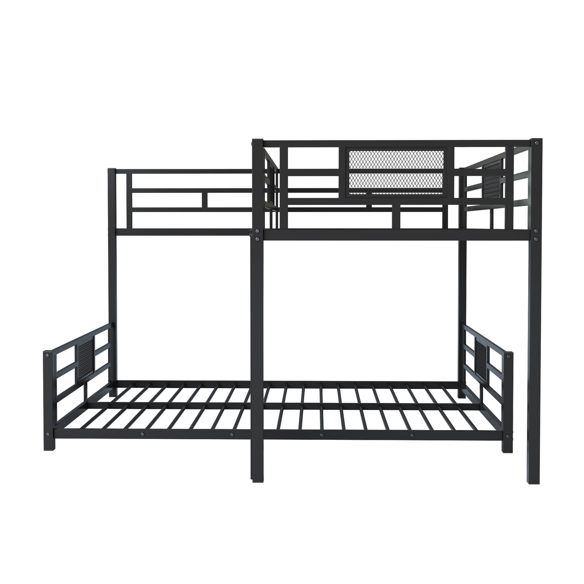 L Shaped Metal Twin Over Full Size Bunk Bed, Black Box Spring Not Required Black Metal Metal