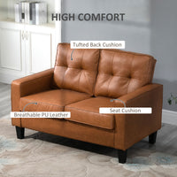 Homcom 51" Wide Loveseat With Armrest, 2 Seater Tufted Pu Leather Double Sofa, Brown Brown Pu Leather