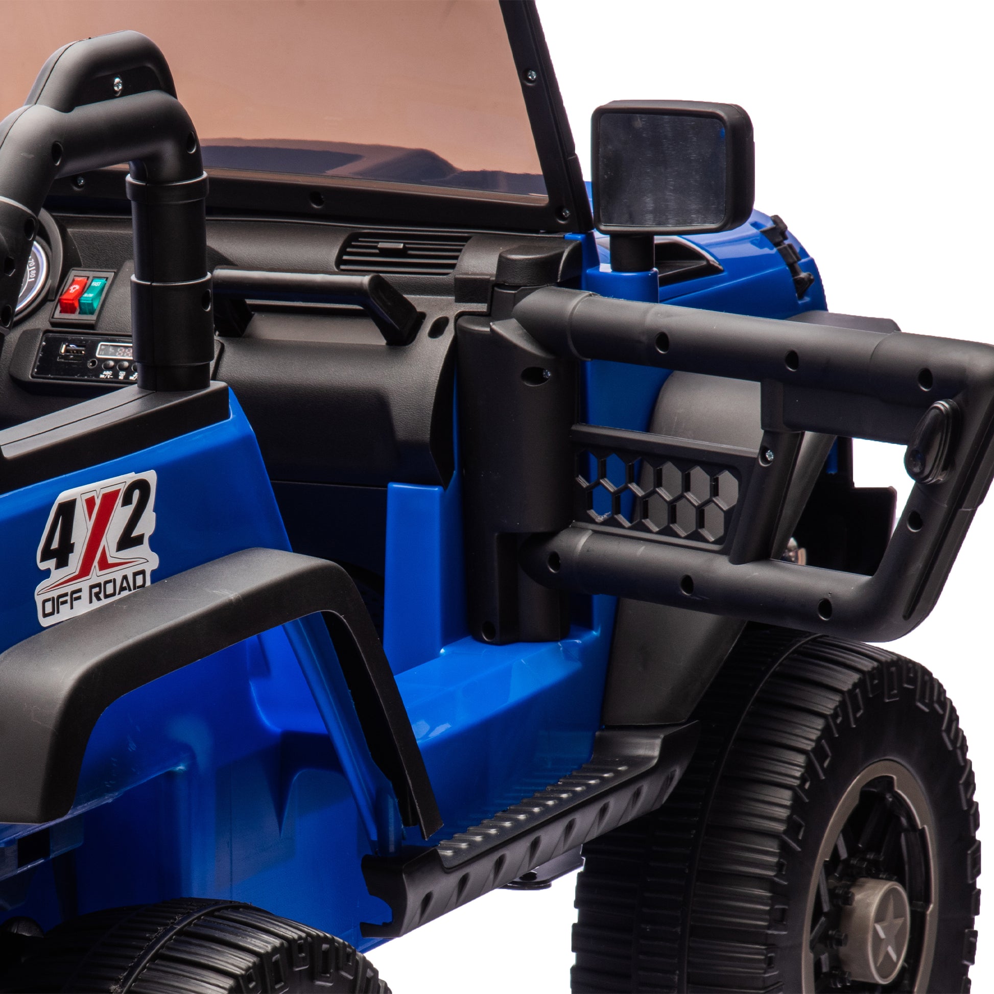 24V Two Seater Kids Ride On Truck Car W Parents Control,200W*2,Seat Width 20.28In,Four Wheel Suspension,Led Lights,Music,Mp3,Bluetooth,Two Independent Seat Belts,Suitable For Off Road For Kids Aged