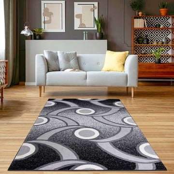 Jersey Area Rugs, Carpets For Livingroom, 7X10 Area Rugs ,3988 Black Grey Rectangle 8&10 Black Grey Contemporary Abstract Polypropylene