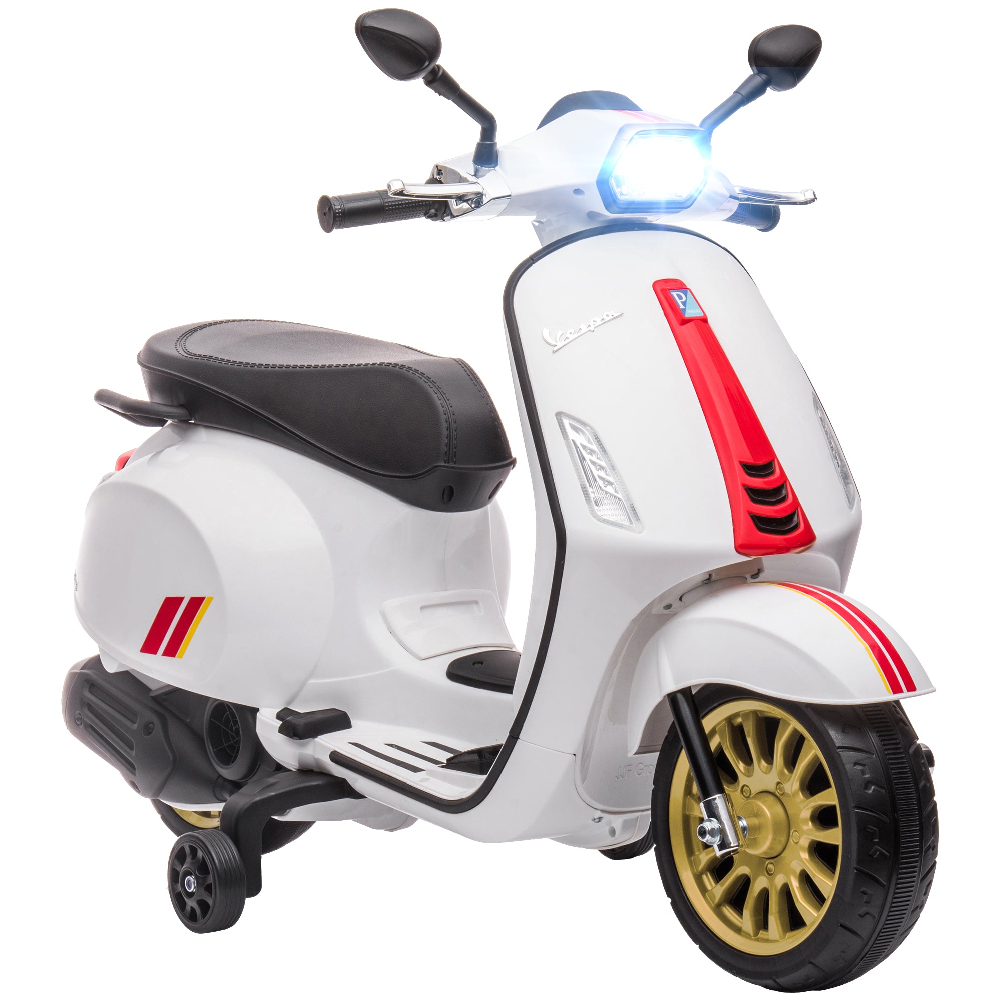 Qaba Vespa Licensed Electric Motorcycle For Kids, 6V Toddler Motorcycle, Battery Operated Motorbike For Kids With Music, Fm Radio, Headlight, Single Button Start For 3 6 Years, White White Plastic