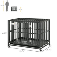 Pawhut Heavy Duty Dog Crate Metal Kennel And Cage Dog Playpen With Lockable Wheels, Slide Out Tray And Anti Pinching Floor, 45" X 29.5" X 35" Black Steel