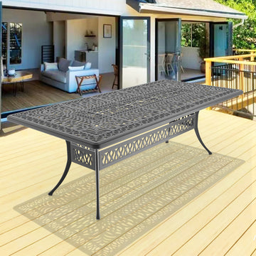 L86.61*W42.32 Inch Oval Cast Aluminum Patio Dining Table With Black Frame And Umbrella Hole Dining Set Black Rust Resistant Frame Garden & Outdoor Complete Patio Sets Aluminium