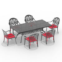 L82.68*W41.34 Inch Cast Aluminum Patio Dining Table With Black Frame And Umbrella Hole Dining Set Black Rust Resistant Frame Garden & Outdoor Complete Patio Sets Aluminium