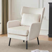 Wing Back Velvet Accent Chair, Modern Living Room Armchair Comfy Upholstered Single Sofa Chair For Bedroom Dorms Reading Reception Room With Metal Legs & Pillow, Beige Beige Velvet