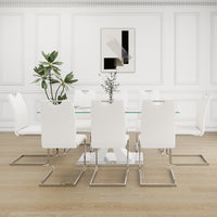 Modern Style Glass Table, Elegant Transparent Design, Durable Support Base, White Dining Chair Set, Electroplated Chair Legs, Suitable For Restaurant Kitchens Set Of 9 White Mdf Metal