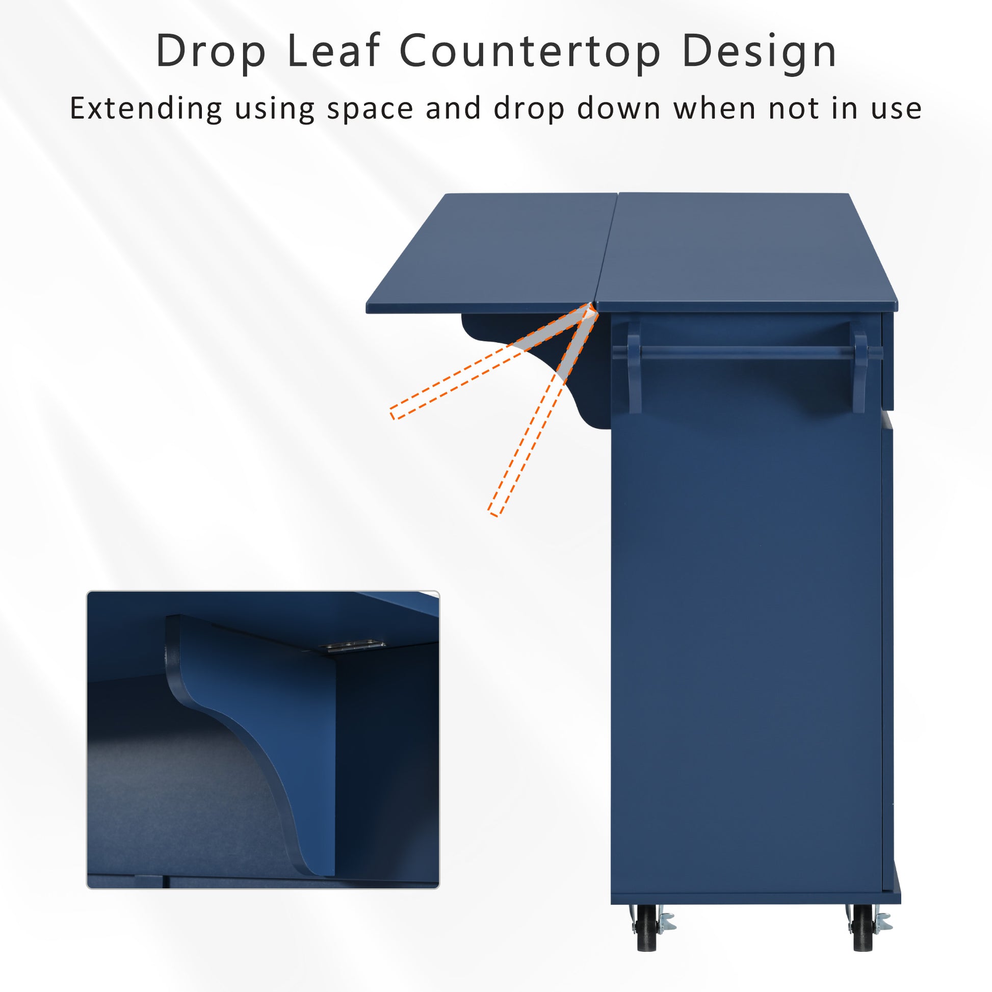 K&K 53.2'' Kitchen Island With Drop Leaf, Kitchen Storage Cart With Spice Rack, Towel Rack And 2 Drawers, Rolling Kitchen Island On Wheels With Adjustable Shelves For Kitchen, Dining Room, Navy Blue Navy Blue Brown Kitchen