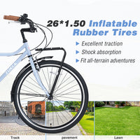 7 Speed, Steel Frame, Multiple Colors 26 Inch Vintage Style Bike,Retro Commute Bike For Women And Men Blue Steel