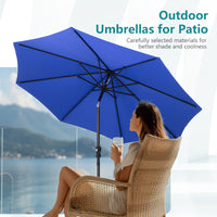 9 Foot Outdoor Patio Umbrella With Button Tilt And Crank, Outdoor Patio Market Table Umbrella Uv Protected And Waterproof, Blue Blue Polyester