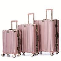 Luggage Sets Expandable Aluminum 20 24 28 Inch Three Model Set, Stylish Suitcase With Aluminum Frame Password Lock, Suitable For Travel Suitcases And Suitcases Pink Contemporary Aluminum