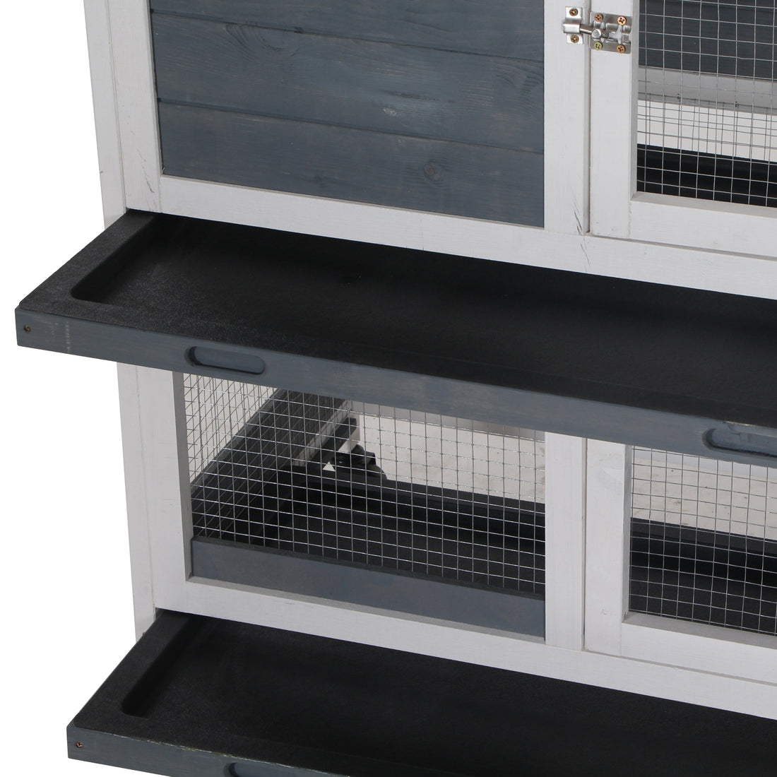 Pawhut Wooden Rabbit Hutch Bunny Hutch Elevated Pet House Cage Small Animal Habitat With No Leak Tray Lockable Door Openable Top For Indoor 57.75" X 18" X 32.5" Grey Grey White Wood