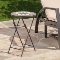 Silvester End Table Beige Black Ceramic Tile Iron